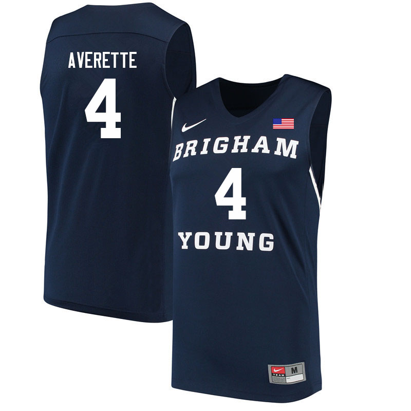 Men #4 Brandon Averette BYU Cougars College Basketball Jerseys Sale-Navy